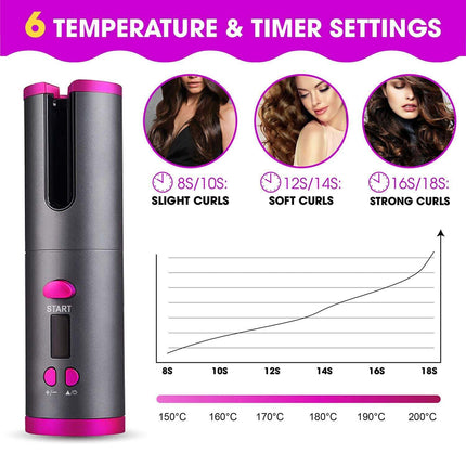 Cordless Ceramic Automatic Hair Curler for Portable Hair Styling.