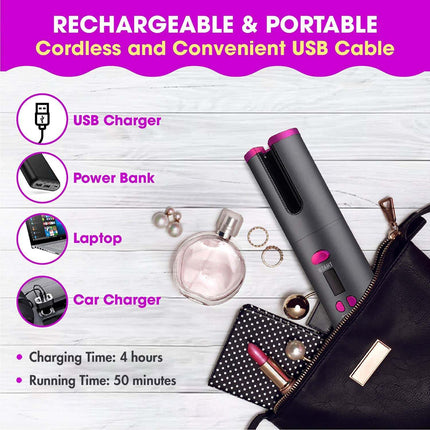 Cordless Ceramic Automatic Hair Curler for Portable Hair Styling.