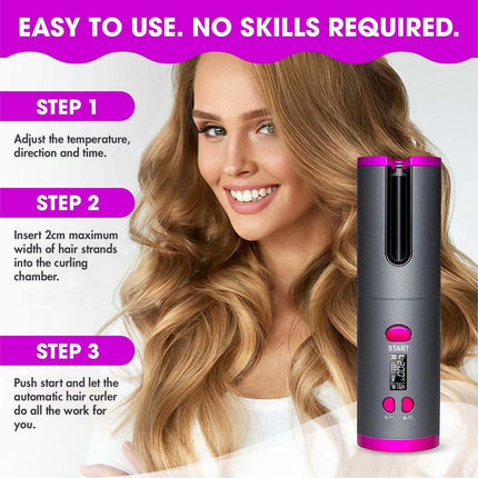 Cordless Ceramic Automatic Hair Curler for Portable Hair Styling.