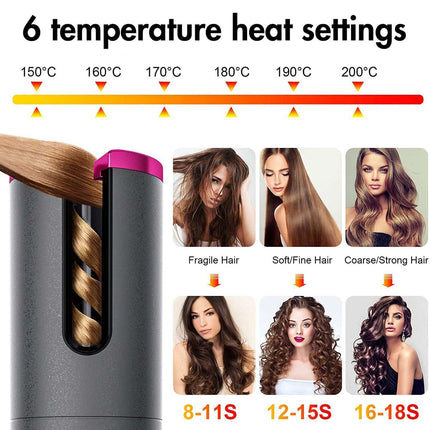 Cordless Ceramic Automatic Hair Curler for Portable Hair Styling.