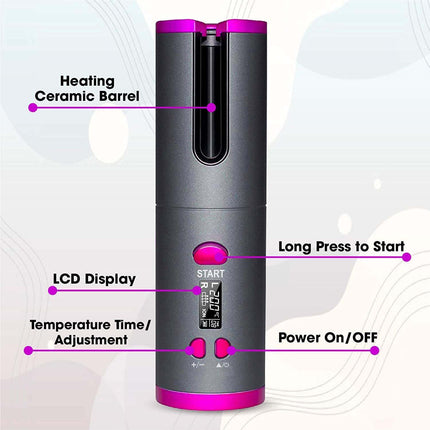 Cordless Ceramic Automatic Hair Curler for Portable Hair Styling.