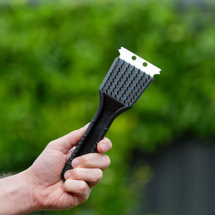 Stainless Steel BBQ Brush and Scraper Blade.