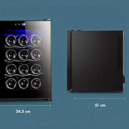 12 Bottle Thermoelectric Wine Fridge, 65W, UV Protected Glass Door, Soft LED Illumination.