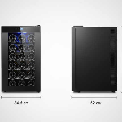 18 Bottle Thermoelectric Wine Fridge, 130W, UV Protected Glass Door, Soft LED Illumination.