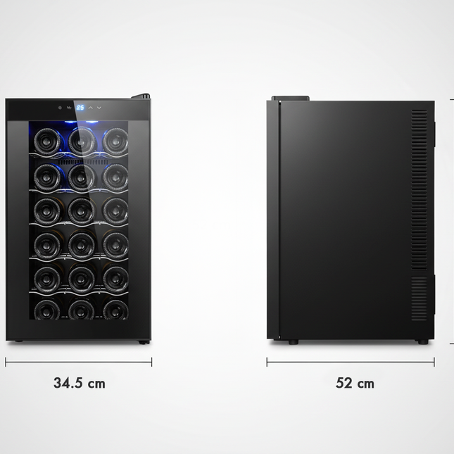 18 Bottle Thermoelectric Wine Fridge, 130W, UV Protected Glass Door, Soft LED Illumination.