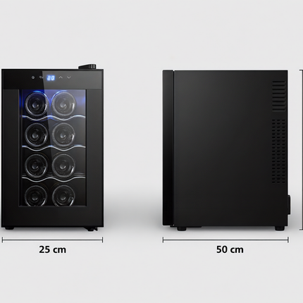 8 Bottle Thermoelectric Wine Fridge, 65W, UV Protected Glass Door, Soft LED Illumination.