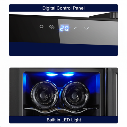 8 Bottle Thermoelectric Wine Fridge, 65W, UV Protected Glass Door, Soft LED Illumination.