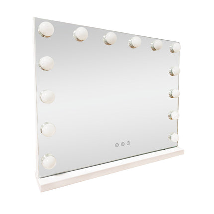 LED Beauty Mirror with 14 Bulbs, Colour Settings, USB A and USB C, White, 50 × 42cm.