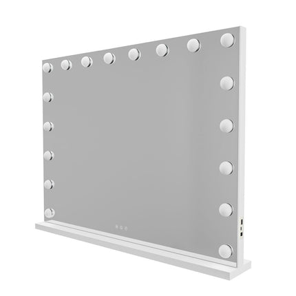 LED Beauty Mirror with 18 Bulbs, Colour Settings, USB A and USB C, White, 80 x 62cm.