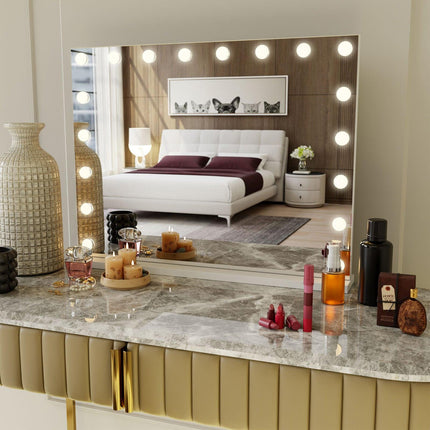 LED Beauty Mirror with 18 Bulbs, Colour Settings, USB A and USB C, White, 80 x 62cm.