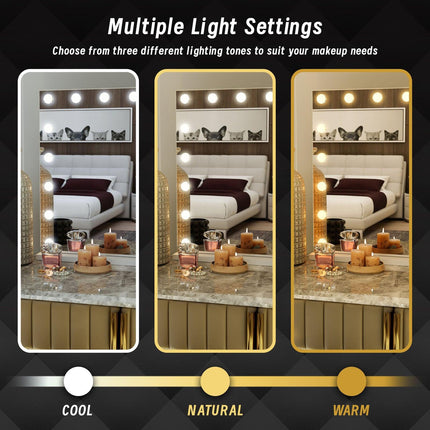 LED Beauty Mirror with 18 Bulbs, Colour Settings, USB A and USB C, White, 80 x 62cm.