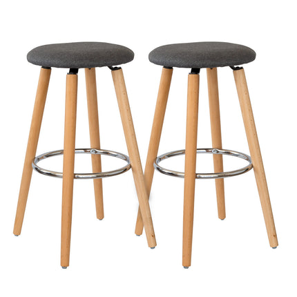 2 Cotton/Steel Modern Padded Barstools (Grey/Wood).
