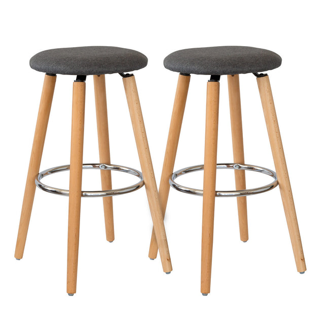 2 Cotton/Steel Modern Padded Barstools (Grey/Wood).