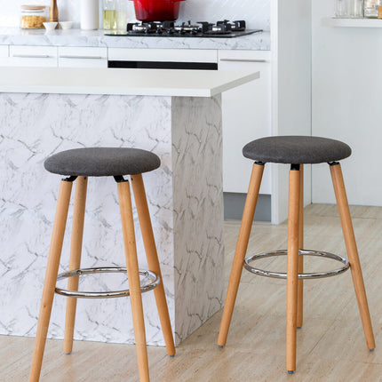 2 Cotton/Steel Modern Padded Barstools (Grey/Wood).