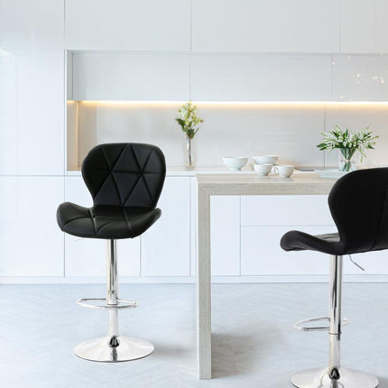 2 Comfortable Bar Stools (Black) w/ Adjustable Height, 90-112cm.