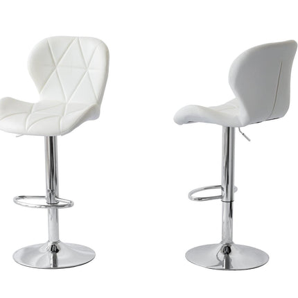 2 Comfortable Bar Stools (White) w/ Adjustable Height, 90-112cm.
