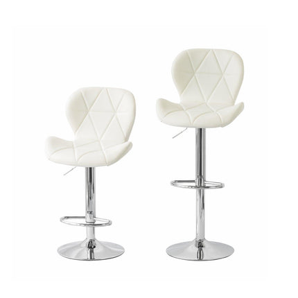 2 Comfortable Bar Stools (White) w/ Adjustable Height, 90-112cm.
