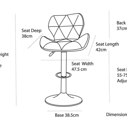 2 Comfortable Bar Stools (White) w/ Adjustable Height, 90-112cm.