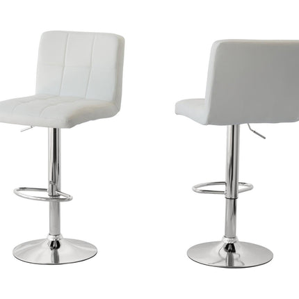 2 Tall Back Paddled Leather Barstools (White), 90-110cm.