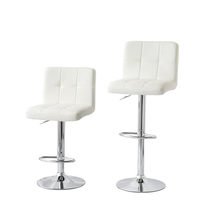 2 Tall Back Paddled Leather Barstools (White), 90-110cm.