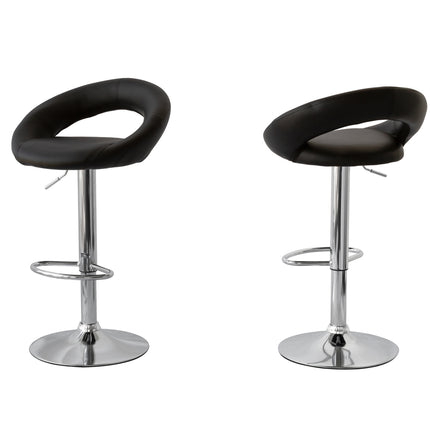 2 Curve Leather Barstools (Black) w/ Adjustable Height, 78-99cm.