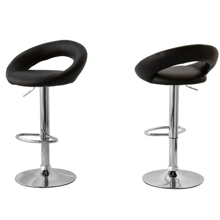 2 Curve Leather Barstools (Black) w/ Adjustable Height, 78-99cm.