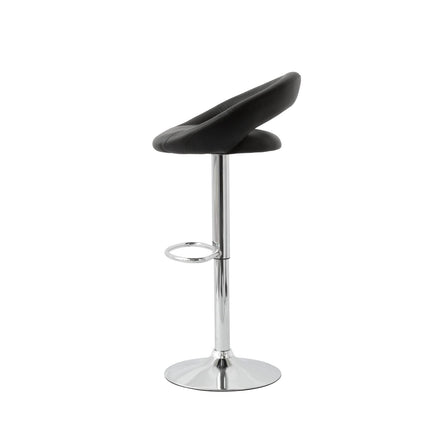 2 Curve Leather Barstools (Black) w/ Adjustable Height, 78-99cm.