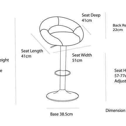 2 Curve Leather Barstools (Black) w/ Adjustable Height, 78-99cm.