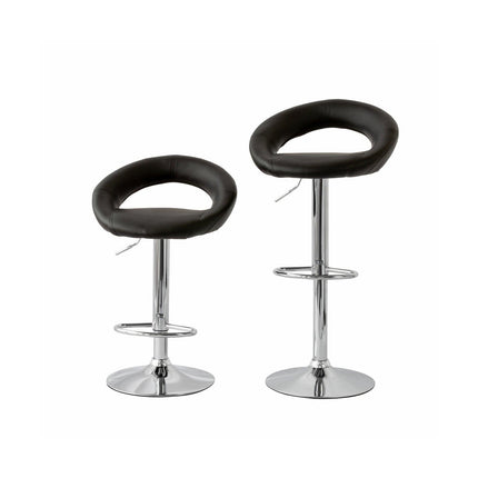 2 Curve Leather Barstools (Black) w/ Adjustable Height, 78-99cm.