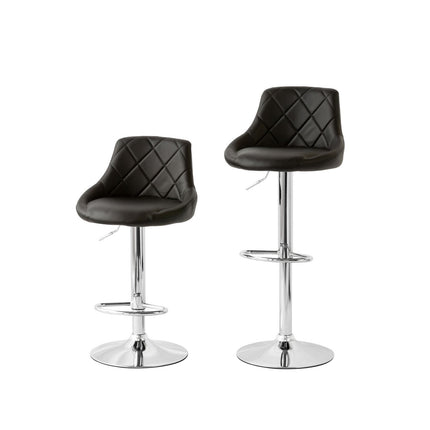2 Diamond Style Padded Leather Barstools (Black) w/ Adjustable Height.