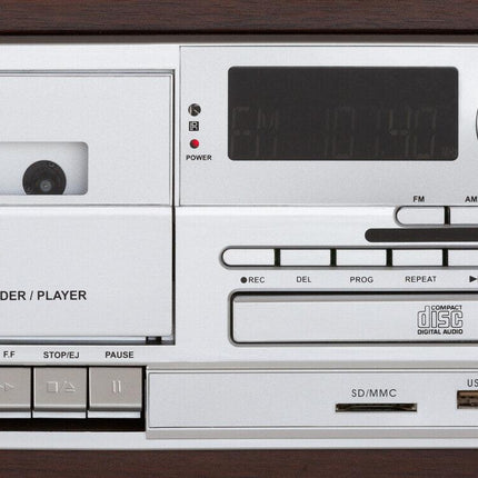 Audio Home Entertainment System (Brown) Turntable, CDs, Vinyl, Wireless Streaming & More.