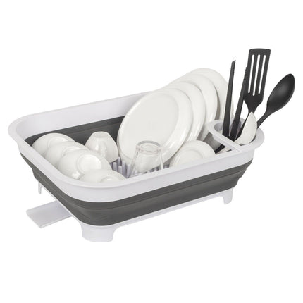Collapsible Dish Rack with Utensil Section Space-Saving Drying Rack for Compact Kitchens & Camping.