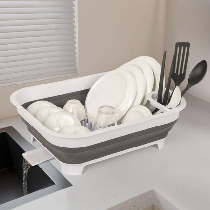 Collapsible Dish Rack with Utensil Section Space-Saving Drying Rack for Compact Kitchens & Camping.