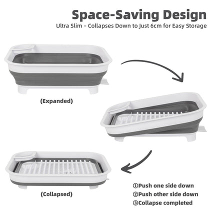 Collapsible Dish Rack with Utensil Section Space-Saving Drying Rack for Compact Kitchens & Camping.
