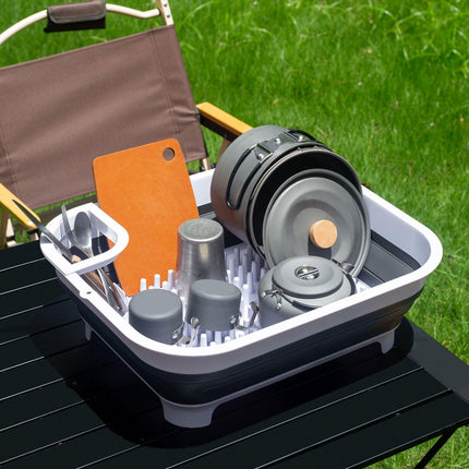 Collapsible Dish Rack with Utensil Section Space-Saving Drying Rack for Compact Kitchens & Camping.