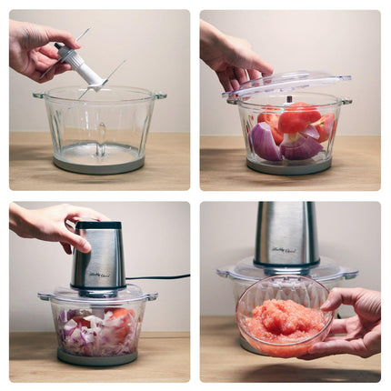 Large Powerful Food Chopper/ Stainless Steel/ 2kg Capacity/ 300W.