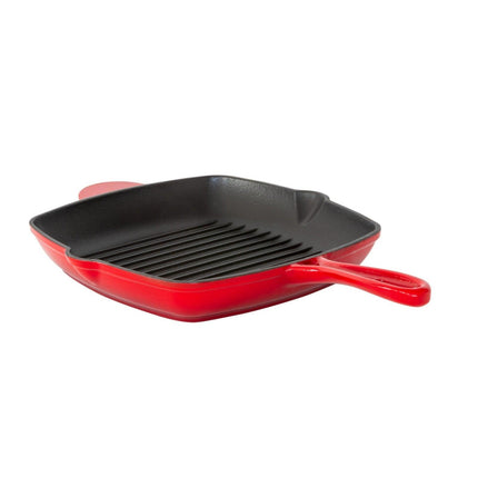 Enamelled Cast Iron Square Grill Pan (44 x 30 x 4.7 cm) - Red.