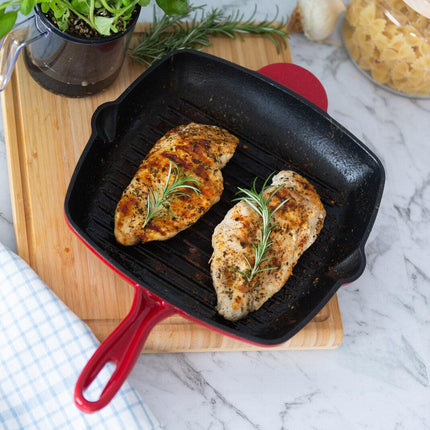 Enamelled Cast Iron Square Grill Pan (44 x 30 x 4.7 cm) - Red.