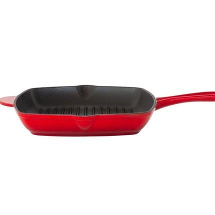 Enamelled Cast Iron Square Grill Pan (44 x 30 x 4.7 cm) - Red.