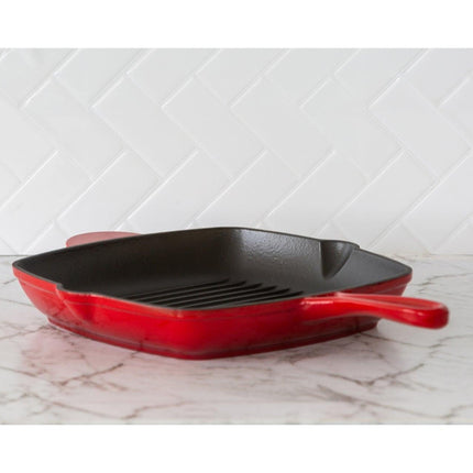 Enamelled Cast Iron Square Grill Pan (44 x 30 x 4.7 cm) - Red.