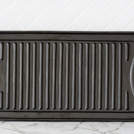 Oil-seasoned Ready to use 50.7x25.8cm Reversible Cast Iron Grill - Black.
