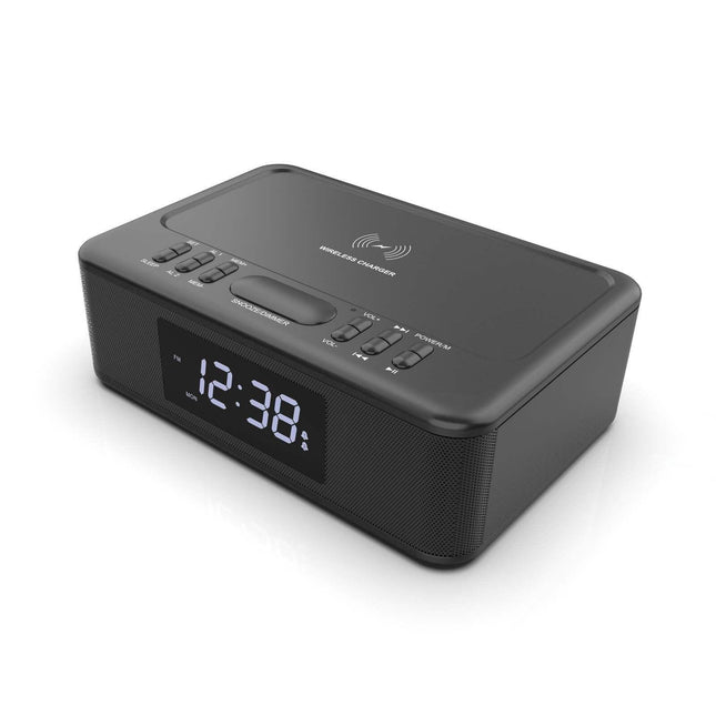 2in1 10W Wireless Fast Charging Wireless Streaming/FM Radio Alarm Clock w/ USB/AUX.