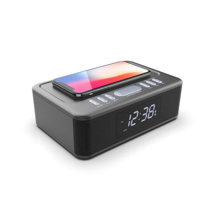 2in1 10W Wireless Fast Charging Wireless Streaming/FM Radio Alarm Clock w/ USB/AUX.