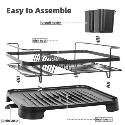 Steel Frame Dish Drying Rack Durable Steel Frame, Removable Utensil Holder, Compact Size for Small Kitchens & Apartments.