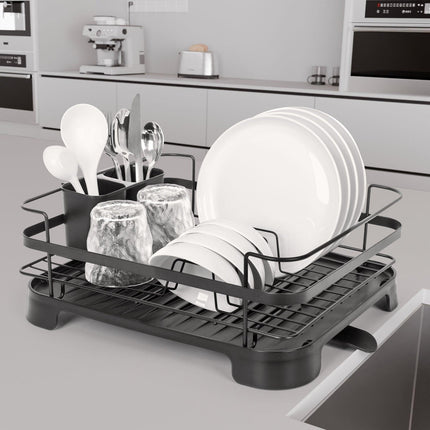 Steel Frame Dish Drying Rack Durable Steel Frame, Removable Utensil Holder, Compact Size for Small Kitchens & Apartments.