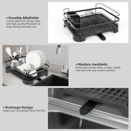 Steel Frame Dish Drying Rack Durable Steel Frame, Removable Utensil Holder, Compact Size for Small Kitchens & Apartments.
