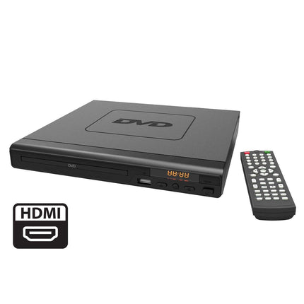 HDMI DVD Player (Black) w/ Remote Control, Compact Size, 8 Languages.