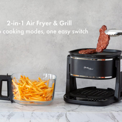 5L 2in1 Air Fryer and Grill, 1400W, Digital Touch Control, Clear Glass Cooking Basket.