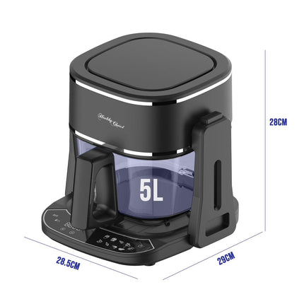 5L 2in1 Air Fryer and Grill, 1400W, Digital Touch Control, Clear Glass Cooking Basket.
