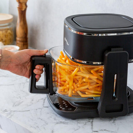 5L 2in1 Air Fryer and Grill, 1400W, Digital Touch Control, Clear Glass Cooking Basket.